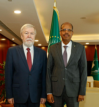 On March 26, 2025 H.E. Evgeny Terekhin paid a visit to newly elected Chairperson of the AU Commission H.E. Mahamoud Ali Youssouf